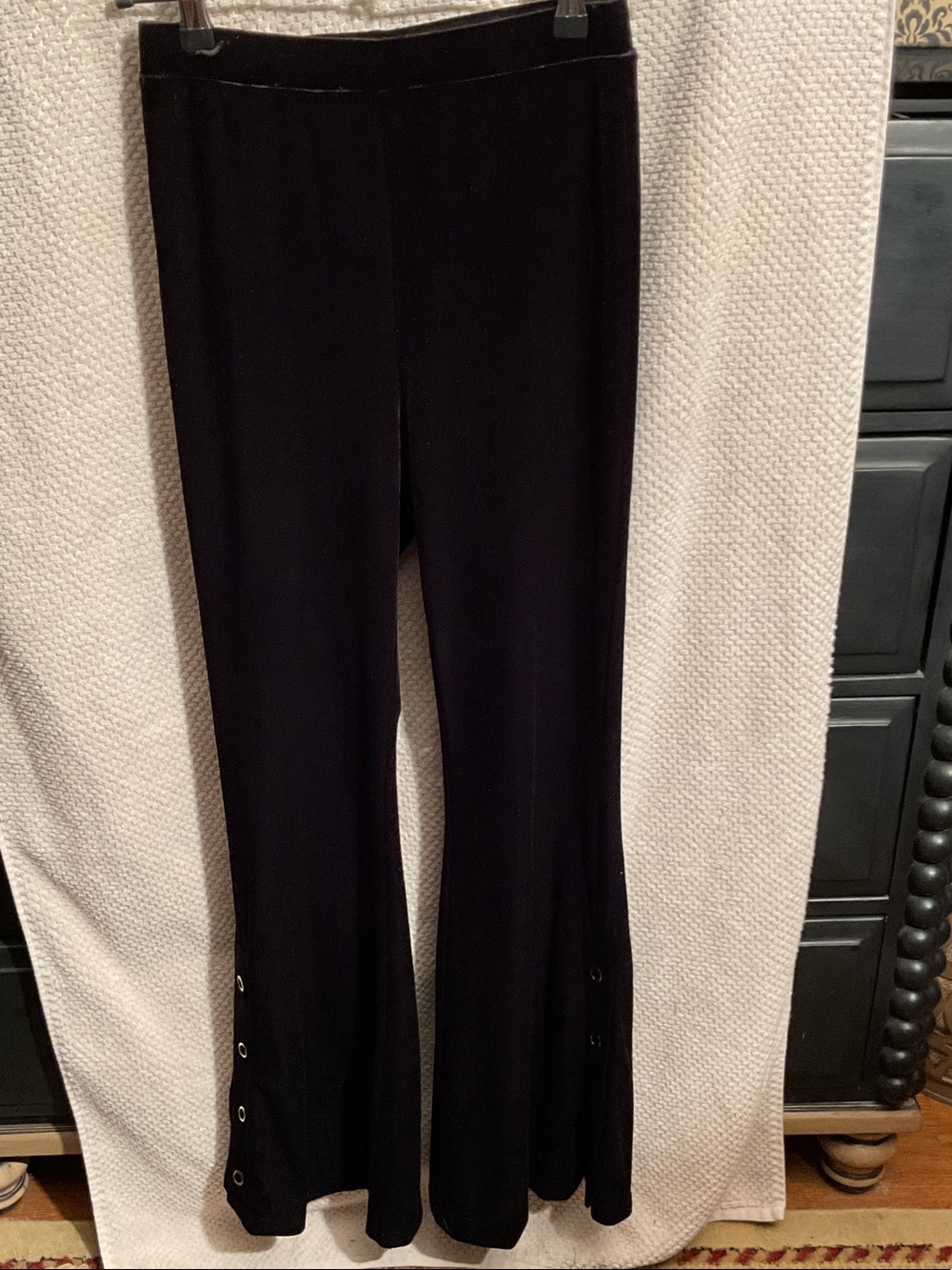 Women’s Black Velvet Flared Side Snap Pants